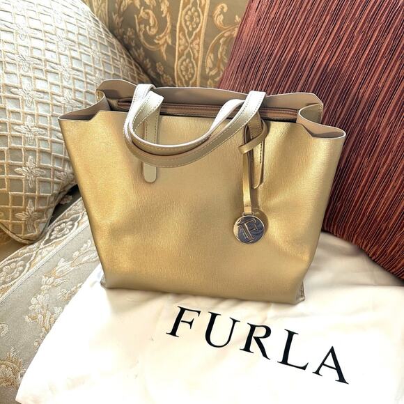 Furla Metallic Gold Mini Tote Bag New without tag - Picture 10 of 13